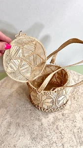 Handmade Vintage Basket Rattan Cord Twine Lantern Woven Bag - Picture 1 of 13