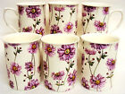 Japanese Anemone Mugs Set 6 Fine Bone China Floral Castle Cups Hand Decorated UK