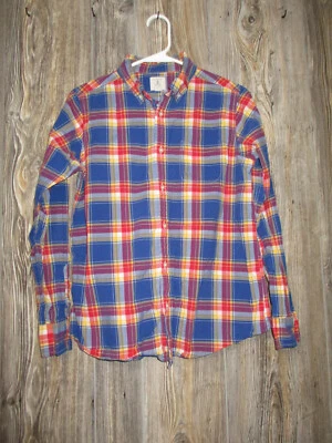 Lands' End Kids Boys L 14-16  Long Sleeve  Red Blue Yellow Plaid Long Slv Shirt - Image 1 of 4