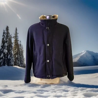 AMERICAN EAGLE OUTFITTERS CHAQUETÓN RIBETE DE PIEL CIERRE DE CREMALLERA/BOTÓN AZUL PARA HOMBRE MEDIANO❄️ Foto 1 de 4