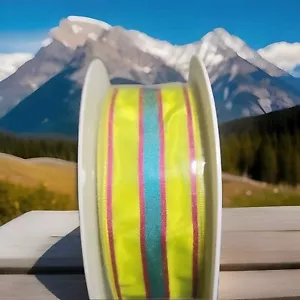 Chartreuse,pink,teal Wired Acetate ribbon 1.5 X 25M/ 82FT made in France - Picture 1 of 5