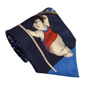 Coca Cola Necktie Blue Stripe Men's Tie 56x4" Polar Bear American Theme - Picture 1 of 5