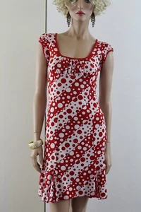 PROGRESS Stretch Schlupf Mini Kleid 36 38 Bodycon Rot Weiß Punkte Polka Dots - Bild 1 von 10
