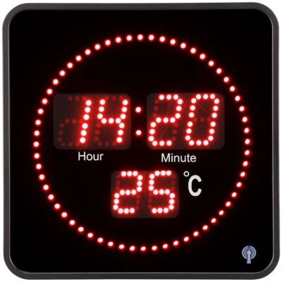 Lunartec Flache LED-Funk-Tisch- und Wanduhr, Temperatur-Anzeige, rote LEDs - Bild 1 von 4