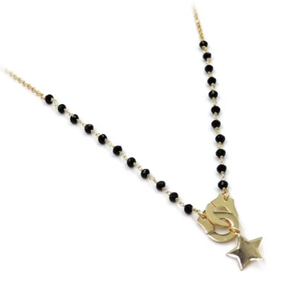 Collana Manette Ciondolo Stella e Zirconi Neri in Argento 925 Placcato Oro  - Immagine 1 di 4
