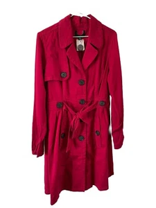 Pingpong Double Breasted Belted Trench Coat Hot Pink Black Buttons Unique Boho - Picture 1 of 12