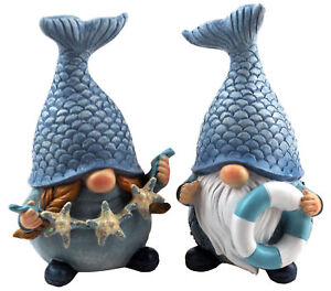 Mermaid Tail Nautical Gonks Gnomes 18cm Garden Ornament - Set of 2