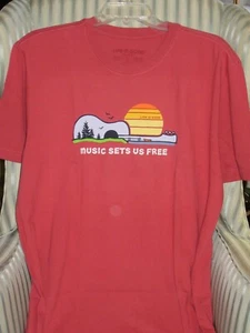 NWTS LIFE IS GOOD MEN  S/S CRUSHER TEE  "GUITARSCAPE..MUSIC SETS US FREE"  (XL) - Picture 1 of 4
