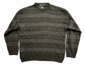 VTG Crewneck Sweater Textured 3D Knit Green XL Geometric Striped Grandpa Grunge - Picture 1 of 4