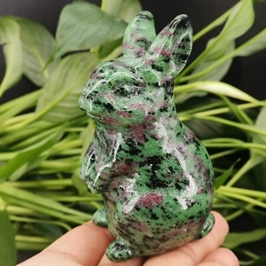1pcs Natural zoisite Rabbit skull Quartz Crystal carved reiki healing gem 3.8" - Picture 1 of 13