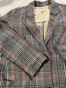 J Jill Blazer Giacca Leggera Donna Taglia L Rosso/Nero/Verde Plaid 2 Bottoni - Foto 1 di 9