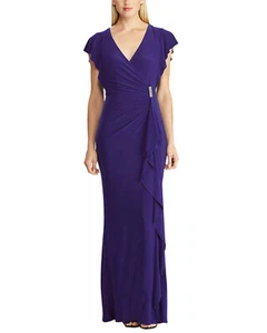 Lauren Ralph Lauren Womens Flutter-Sleeve Dress 2 Violet -NWT $185 - Picture 1 of 4