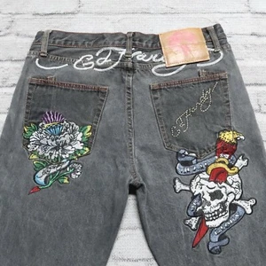 Ed Hardy Jeans by Christian Audigier Big Logo Denim Jeans Vtg Skull Roses 1022 - Picture 1 of 11