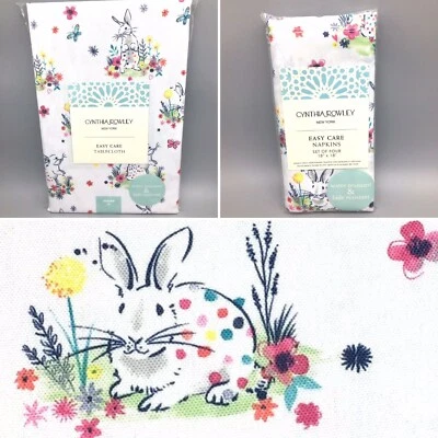5pc Cynthia Rowley Easter Bunny 70" R Tablecloth 4 Napkin Set Butterfly Garden - Image 1 of 4