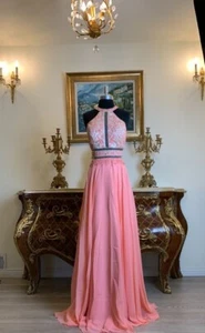 Formal Long Sleeves rhinestone beaded Embroidery bodice Long Evening prom dress - Picture 1 of 5