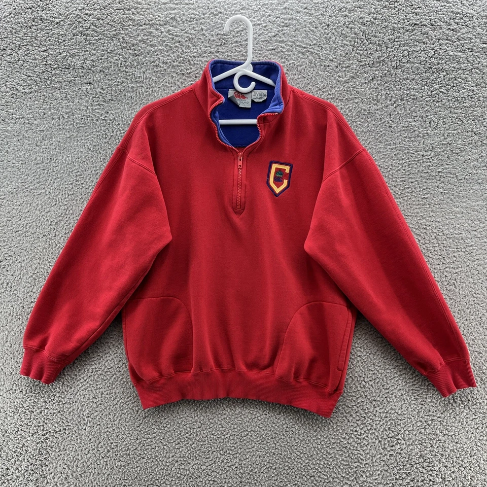 VTG Canterbury Of New Zealand Sweatshirt Men M Red Logo Pockets 1/4 Zip Pullover - Image 1 of 4
