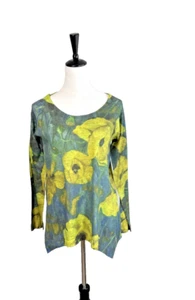 Soft Surroundings Yellow -Green Poppy Lightweight Scoop Neck Tunic Women's Sz PM - Picture 1 of 13