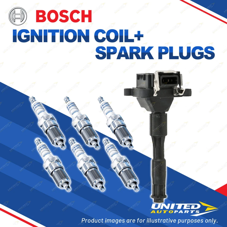 Bosch 6 Spark Plugs+Ignition Coil for BMW 323i 328i 523i 528i Z3 E36 E39 I6 - image 1 of 2