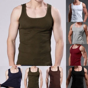 Hombres Deportes Fitness Camisetas sin mangas Chaleco Camiseta Color Sólido Camiseta Algodón ✨ ' - Imagen 1 de 24