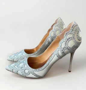 Badgley Mischka Rouge Embellished Heels Size 8 Ivory Wedding Rhinestone Shoes - Picture 1 of 12