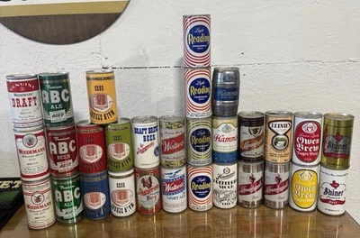 30 latas de cerveza de acero vintage ABC Leinenkugel Hamms Shiner Iroquois Weidemann Owen Foto 1 de 4