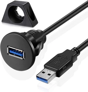 Small USB 3.0 Male to Female AUX Flush Panel Mount Extension Cable 6 feet, 黑色  - Afbeelding 1 van 7