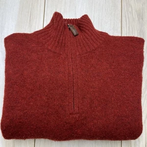 J Crew 1/4 Zip Lamb’s Wool Pullover Sweater Men’s Medium Red Stretch Mock Neck - Picture 1 of 10