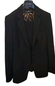 Dolce & Gabbana Pantsuit Blazer And Pants Size 40 IT (2-4) Black Leopard Lining - Picture 1 of 6