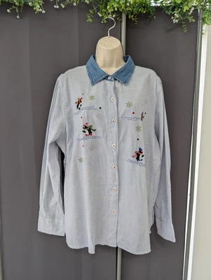 Camisa Gloria Desteñida Bordada Pingüinos Sobre Hielo Talla XXL UK 20 Rayas Azul Extravagante Foto 1 de 4