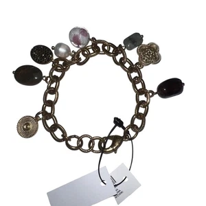 New Chico's Jewelry Tigers Eye/Glass/Stone Goldtone Chain 7 1/2" Charm Bracelet - Picture 1 of 3