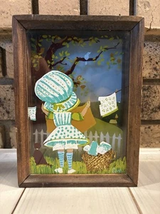 Vintage Shadow Box Diorama Girl Hanging Laundry To Dry 1970 Signed Gary - Picture 1 of 13