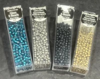 Glass E-Beads 6/0 4 Pack Mini Round Gold Black Gray Teal New Used Jewelry Making - Image 1 of 4