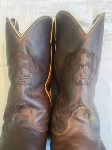 Nocona VTG TCU Horned Frog Brown Square Toe Boots Men's 9.5D - Picture 1 of 18