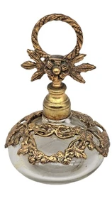 Botella de perfume vintage de vidrio de metal rosa dorado de 4,5" - Imagen 1 de 8