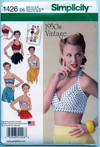 Sujetador/soporte tops vintage de los años 50 - patrón de costura Repro Simplicity - 2014 - talla 4-12 - Imagen 1 de 2