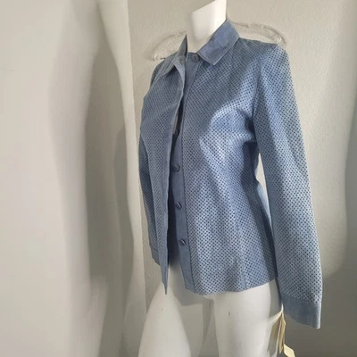 NUEVO Lord & Taylor Petite PXS Chaqueta Blazer Cuero Cuello Botón Forro Foto 1 de 4