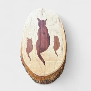 Vintage Mid Century Modern Cat Family Wood Inlay Wall Art Rustic MCM Decor - Picture 1 of 9