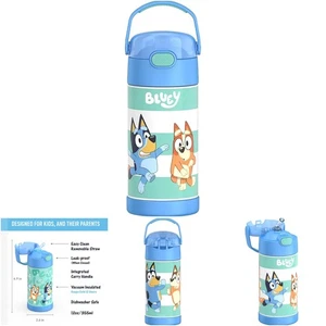 12 Unzen Edelstahl Vakuum Isoliert Wasserflasche Blau Strohhalm Kinder - Bild 1 von 6