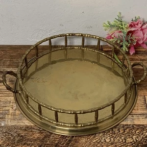 Ovales massives Messing Tablett Hollywood Regency Bambus Schiene mit Griffen - Made in India - Bild 1 von 14