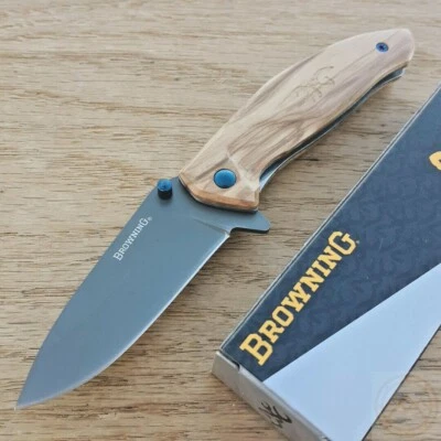 Browning Tactical Folding Knife 2.5" Stainless Steel Blade Olive Wood Handle - Image 1 of 4