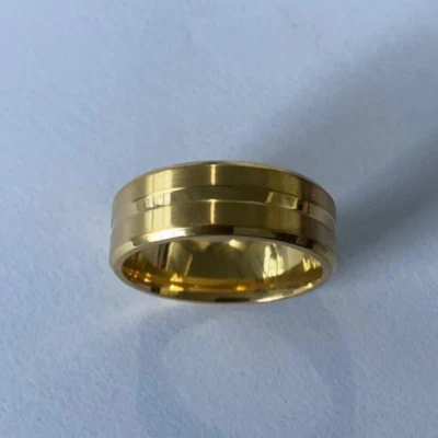 8 mm Polished Gold Tone Stainless Steel Engagement Wedding Ring Size 7 - 12 - Image 1 of 3