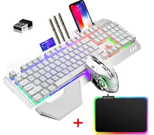Wireless Gaming Keyboard and Mouse Blue LED Backlit Rechargeable PC Mac PS4 PS5 - Picture 1 of 30