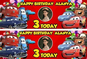 Personalised Cars Birthday Banner x2 Photo Large Party Decoration Disney Kerchow - Picture 1 of 1