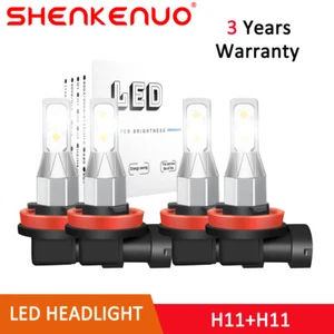 4Pcs H11+H11 LED Headlights Upgrand Bulbs Kits 6000K High Low Beam Super White - Picture 1 of 12