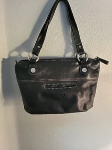 FOSSIL HANOVER BLACK LEATHER SATCHEL BAG ZB 2870 - Picture 1 of 8