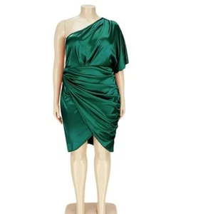 Women's emerald green elegant lightweight asymmetric summer formal dress (S) - Picture 1 of 5