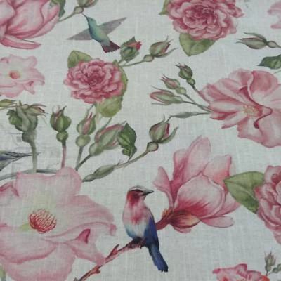 FRANK THOMAS INTERIORS Nirvana Vogel Gartenleinen/Rose rosa Baumwolle Vorhang/Bastelstoff