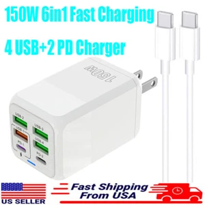 150W Super Fast Charge Wall Charger Adapter 4 USB + 2 Type C Universal Charger - Picture 1 of 16