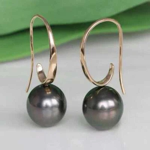 Fashionable huge 16MM Peacock Blue Shell Pearl Earrings 18K Office Handmade - Picture 1 of 3