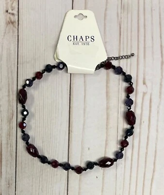 Collar de cadena Chaps by Ralph Lauren negro rojo púrpura azul con cuentas 18-20" NUEVO  Foto 1 de 3